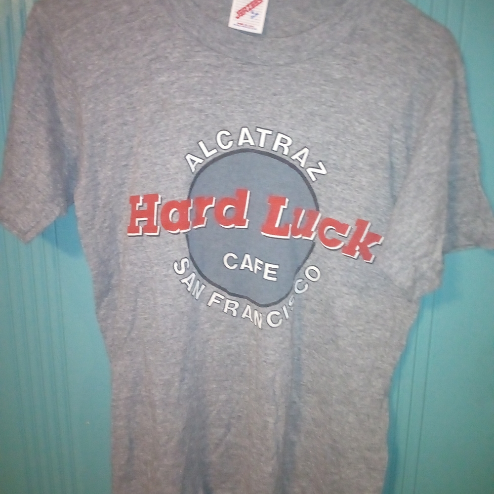 VINTAGE TSHIRT THIN GREY T-SHIRT HARD LUCK CAFE ALCATRAZ SIZE SMALL